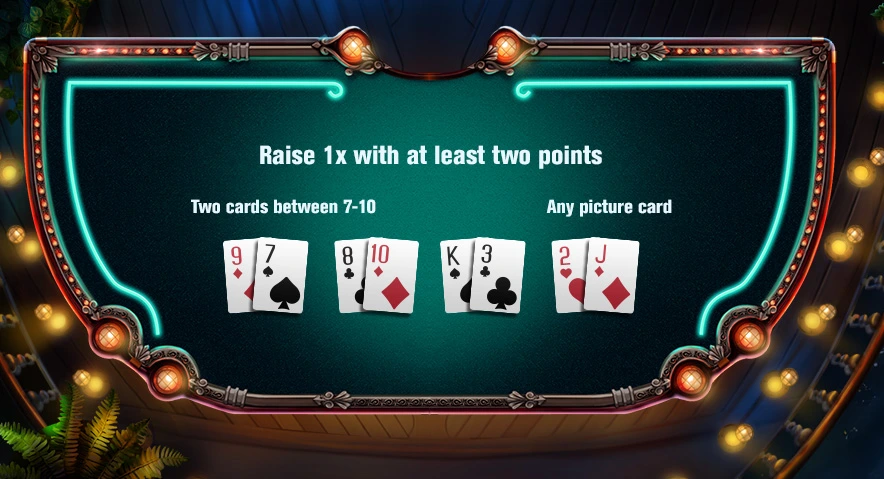 Mississippi Stud 1x bet guide with examples: two mid cards (7♠ 9♦, 8♦ 10♠) or picture cards (K♣ 3♣, 2♦ J♥).